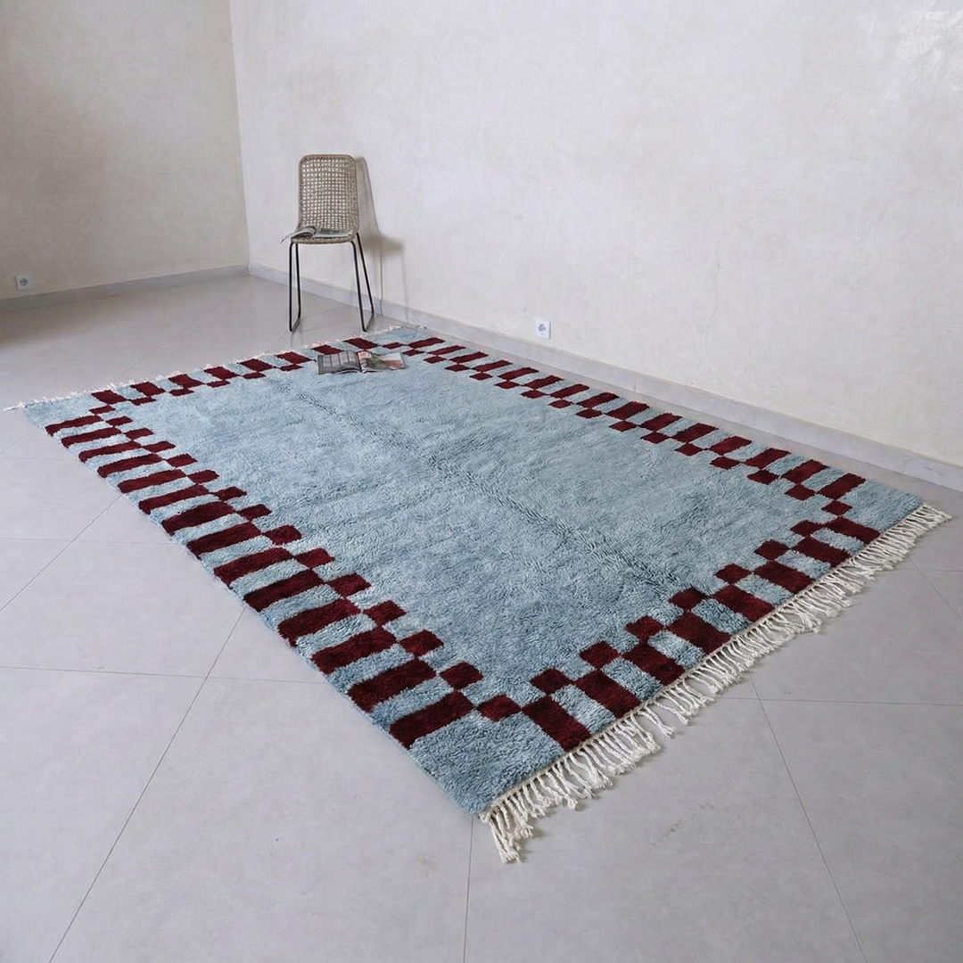Custom Beni Mrirt Rug | Blue &amp; Burgundy Checkered Beni Mrirt