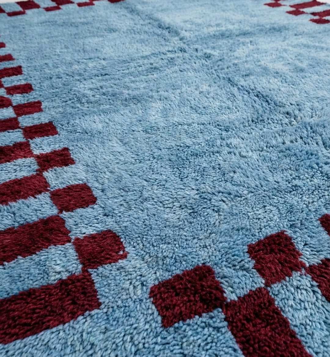 Custom Beni Mrirt Rug | Blue &amp; Burgundy Checkered Beni Mrirt