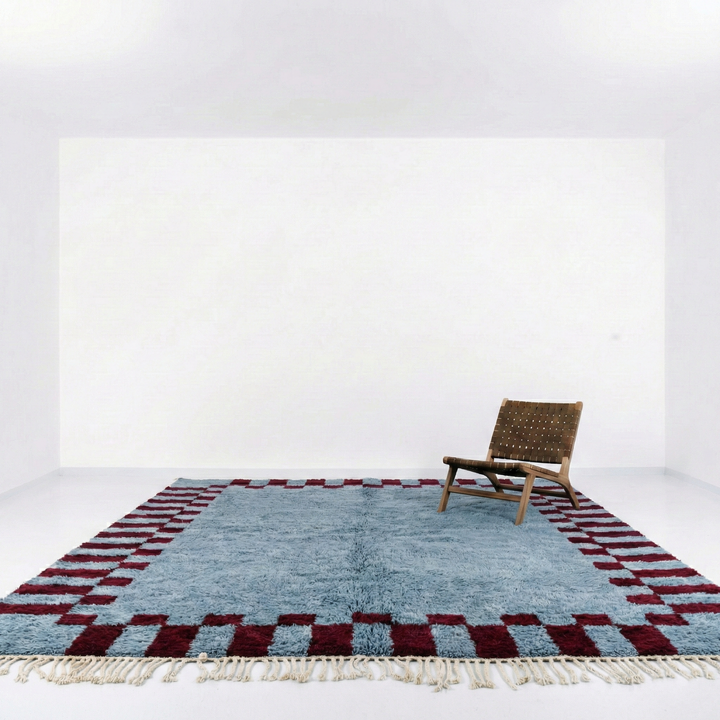 Custom Beni Mrirt Rug | Blue &amp; Burgundy Checkered Beni Mrirt