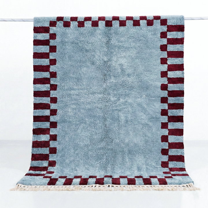 Custom Beni Mrirt Rug | Blue &amp; Burgundy Checkered Beni Mrirt