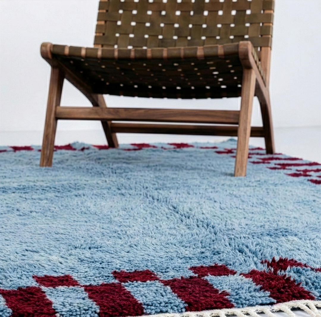 Custom Beni Mrirt Rug | Blue &amp; Burgundy Checkered Beni Mrirt