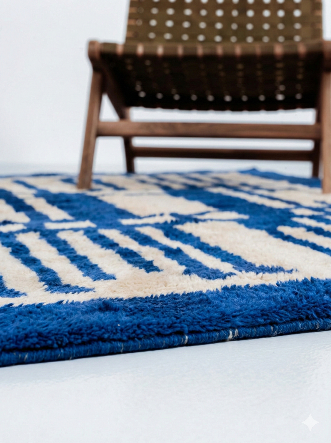 Custom Beni Mrirt Rug – Bold Geometric Labyrinth in Cobalt Blue &amp; Ivory