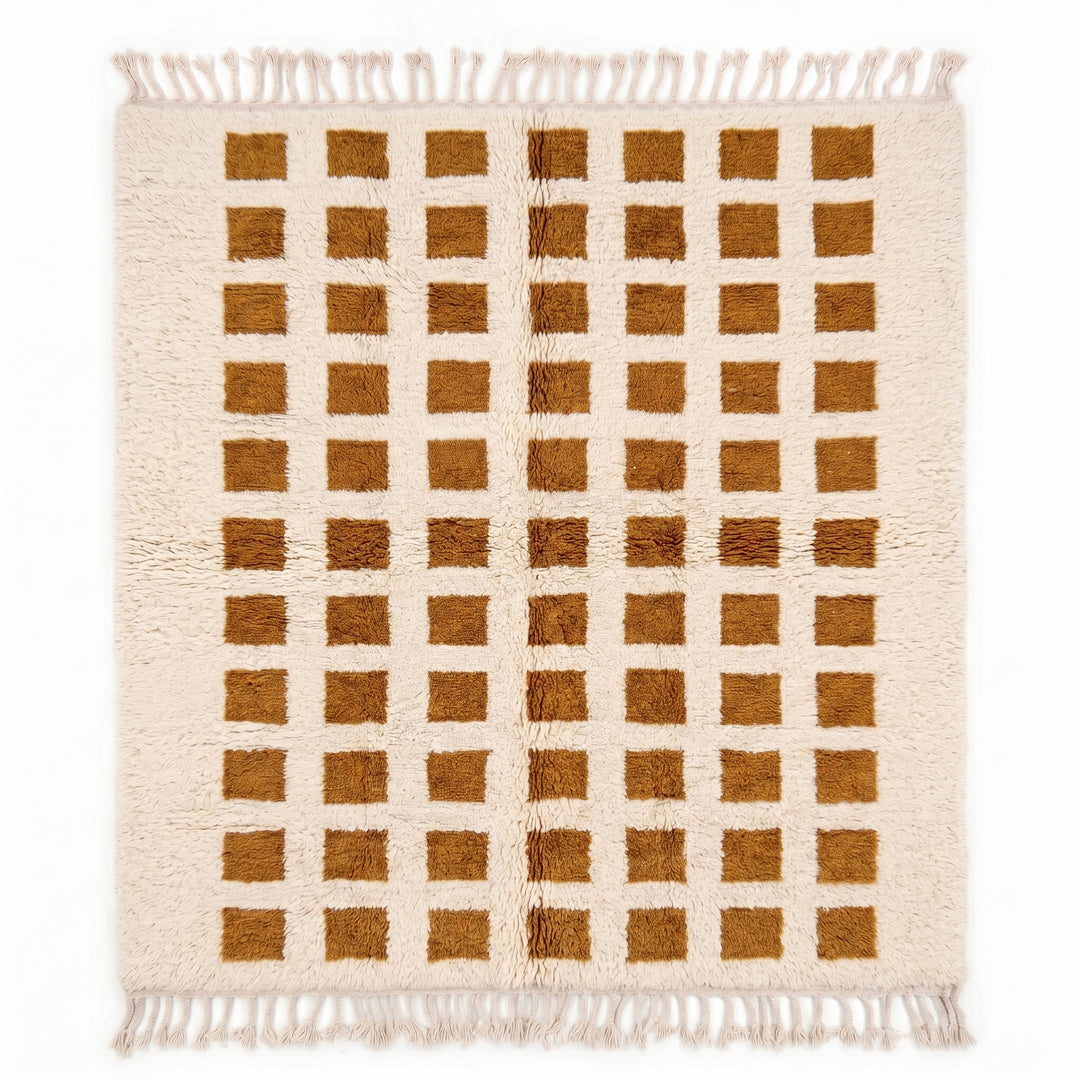 Tapis Beni Mrirt Sur Mesure | Grille de Blocs Caramel