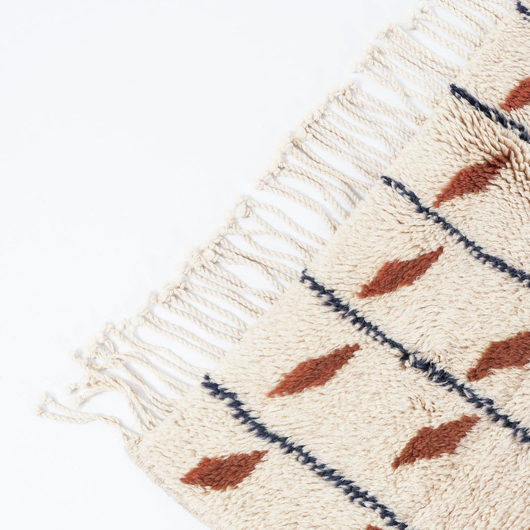 Tapis Beni Mrirt sur mesure | Laine Crème Géométrique Terracotta &amp; Indigo