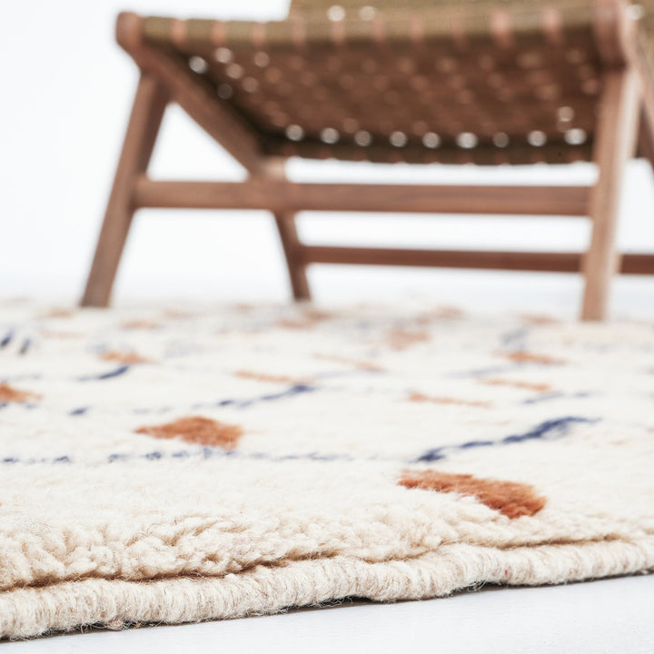 Tapis Beni Mrirt sur mesure | Laine Crème Géométrique Terracotta &amp; Indigo