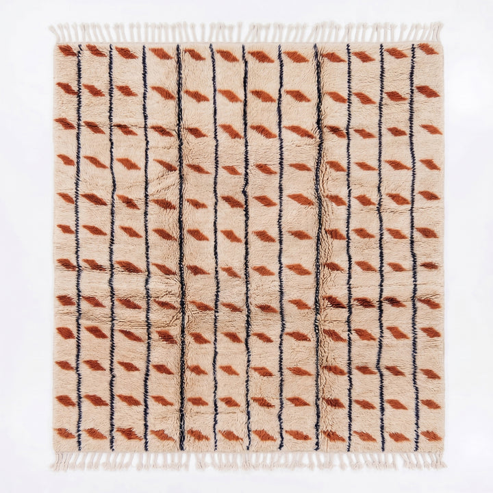 Tapis Beni Mrirt sur mesure | Laine Crème Géométrique Terracotta &amp; Indigo