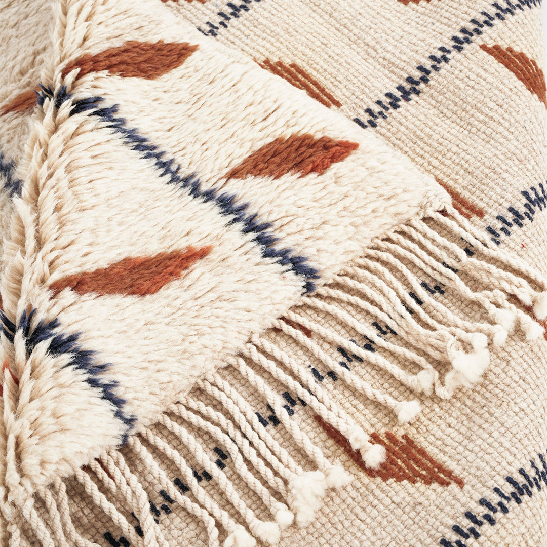 Tapis Beni Mrirt sur mesure | Laine Crème Géométrique Terracotta &amp; Indigo