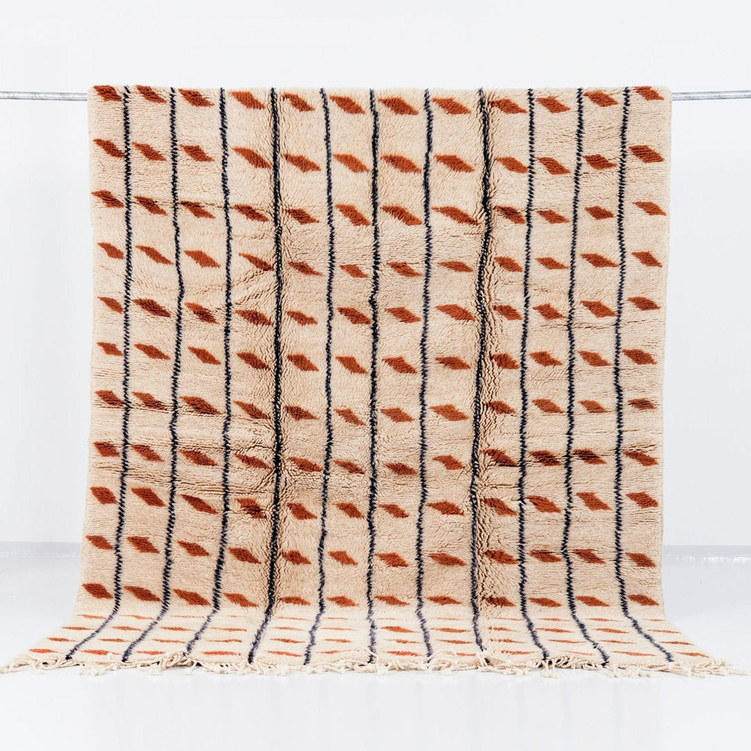Tapis Beni Mrirt sur mesure | Laine Crème Géométrique Terracotta &amp; Indigo