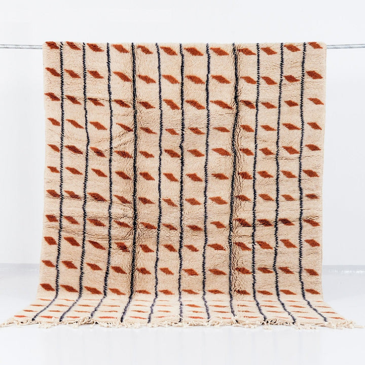 Tapis Beni Mrirt sur mesure | Laine Crème Géométrique Terracotta &amp; Indigo