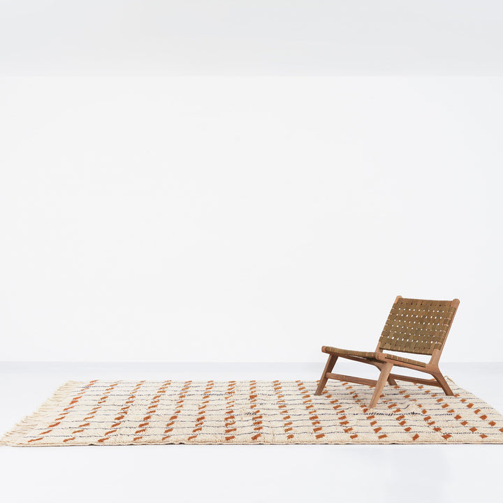 Tapis Beni Mrirt sur mesure | Laine Crème Géométrique Terracotta &amp; Indigo