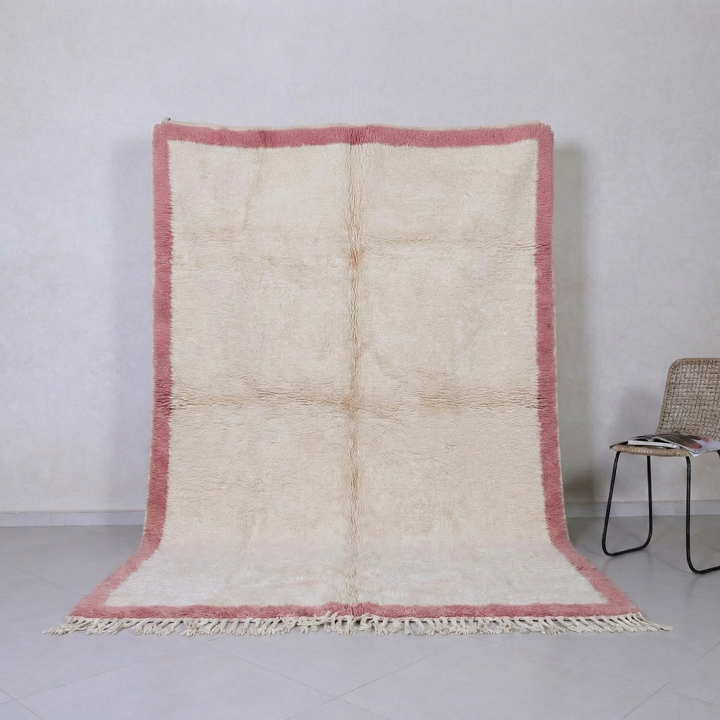 Custom Beni Mrirt Rug | Cream &amp; Peach Pink Border Beni Mrirt Rug
