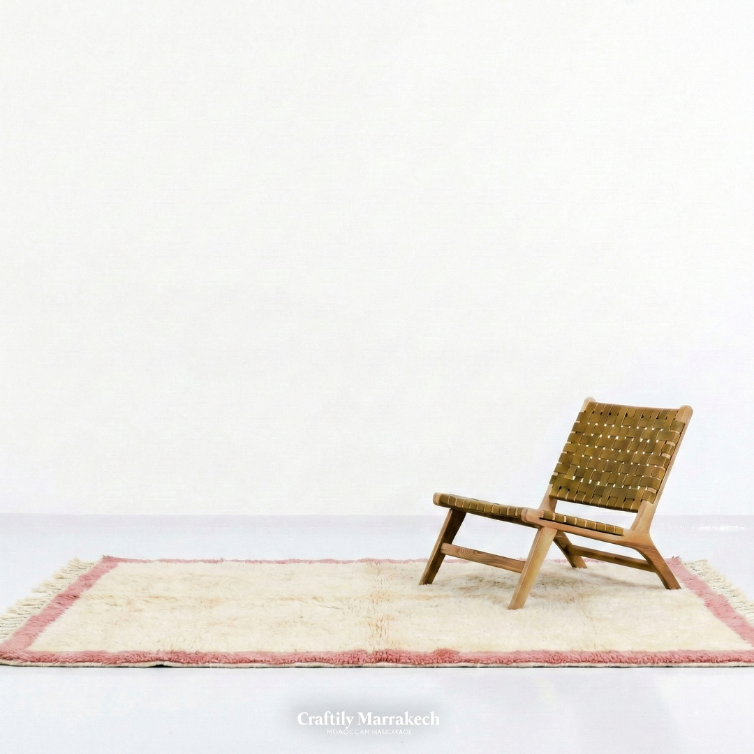 Custom Beni Mrirt Rug | Cream &amp; Peach Pink Border Beni Mrirt Rug