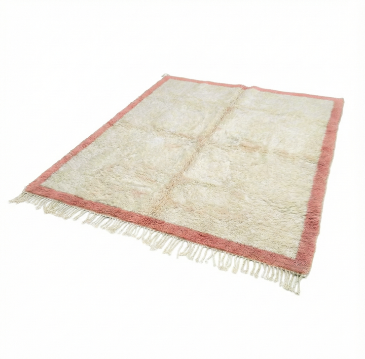 Custom Beni Mrirt Rug | Cream &amp; Peach Pink Border Beni Mrirt Rug