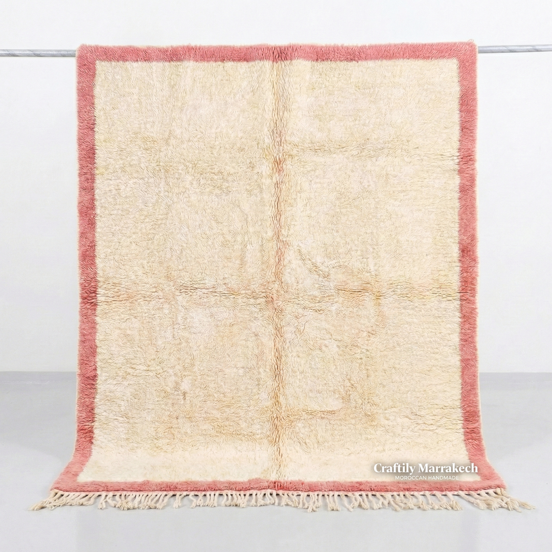 Custom Beni Mrirt Rug | Cream &amp; Peach Pink Border Beni Mrirt Rug
