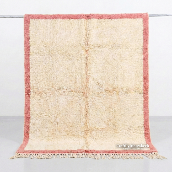 Custom Beni Mrirt Rug | Cream &amp; Peach Pink Border Beni Mrirt Rug