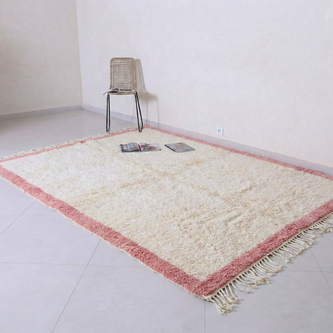 Custom Beni Mrirt Rug | Cream &amp; Peach Pink Border Beni Mrirt Rug