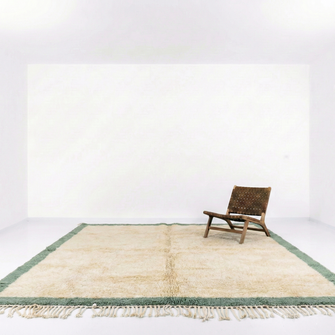 Custom Beni Mrirt Rug | Cream &amp; Sage Green Border Beni Mrirt Rug