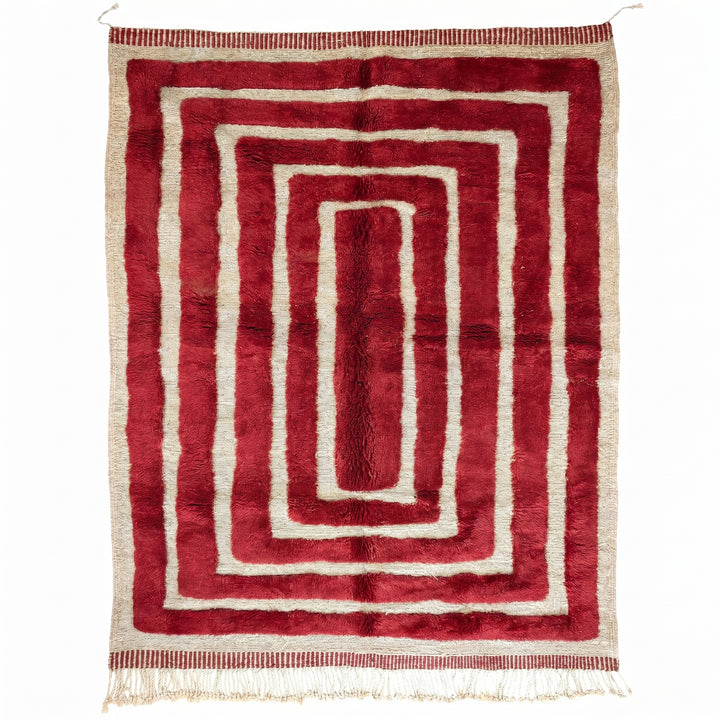 Tapis Beni Mrirt Sur Mesure | Bloc Géométrique Cramoisi