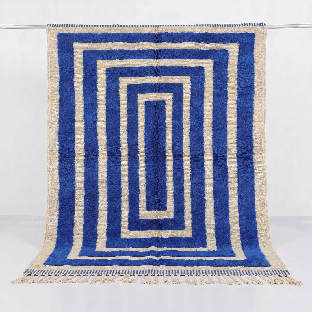 Custom Beni Mrirt Rug | Royal Blue Concentric Geometric