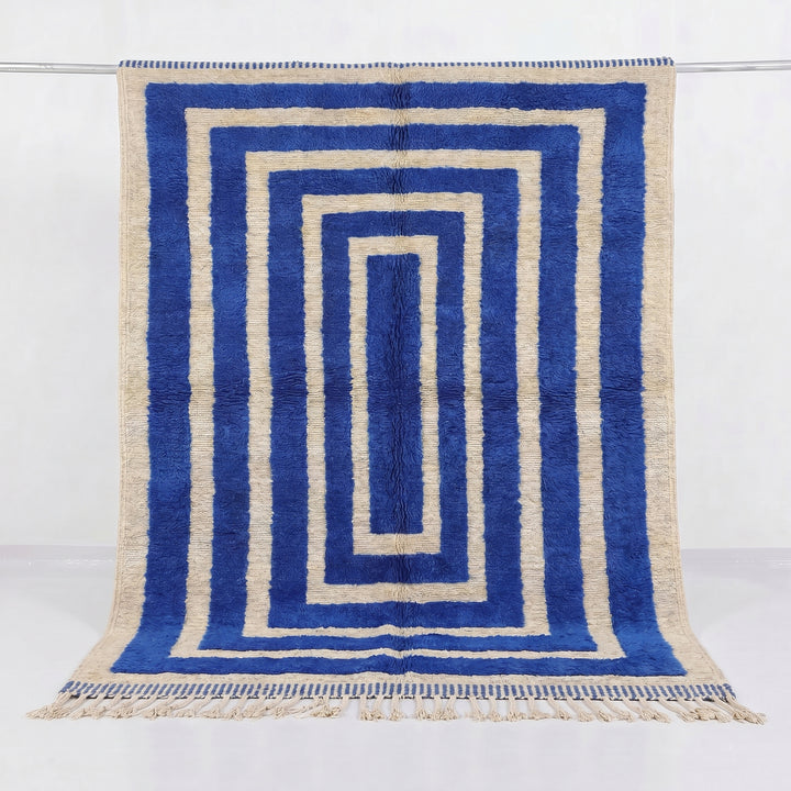Custom Beni Mrirt Rug | Royal Blue Concentric Geometric