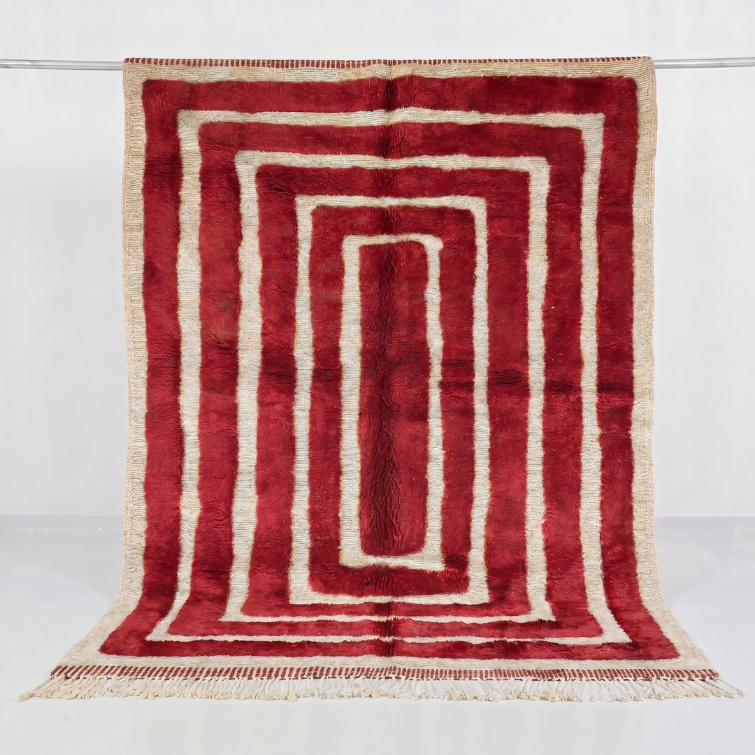 Tapis Beni Mrirt Sur Mesure | Bloc Géométrique Cramoisi