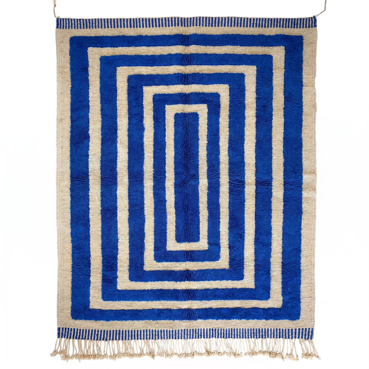 Custom Beni Mrirt Rug | Royal Blue Concentric Geometric