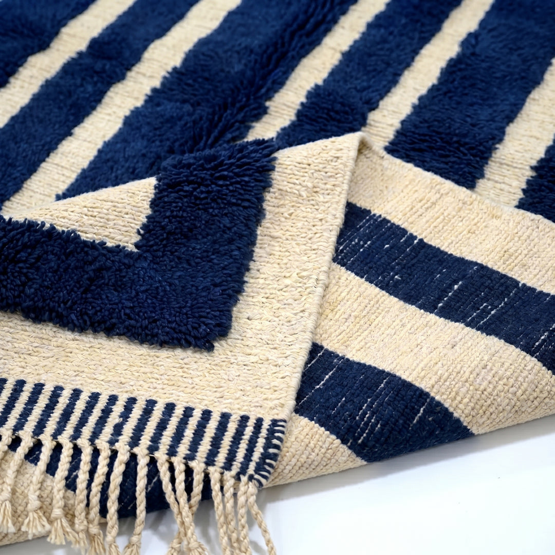 Custom Beni Mrirt Rug | Midnight Blue Concentric Geometric