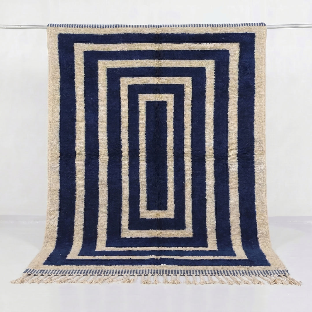 Custom Beni Mrirt Rug | Midnight Blue Concentric Geometric