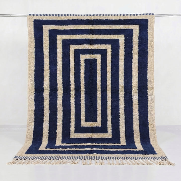 Custom Beni Mrirt Rug | Midnight Blue Concentric Geometric