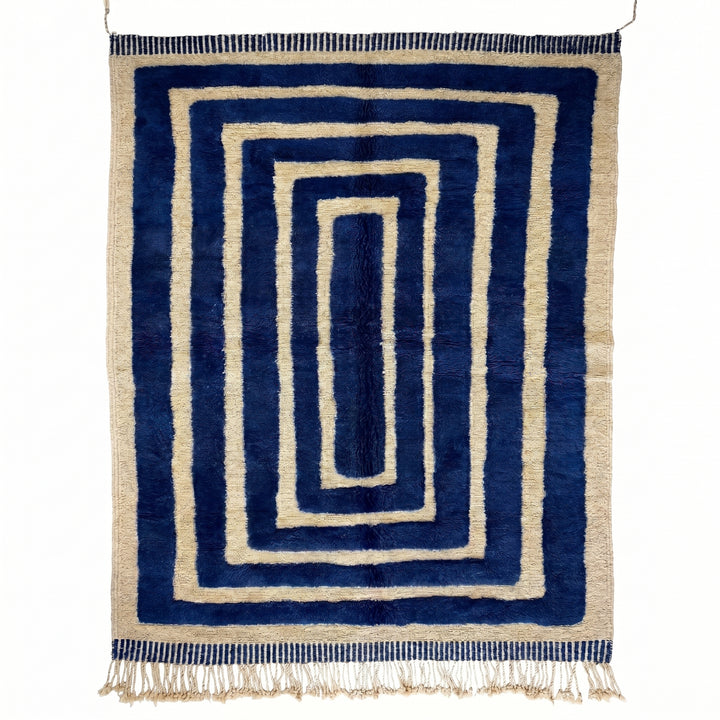Custom Beni Mrirt Rug | Midnight Blue Concentric Geometric