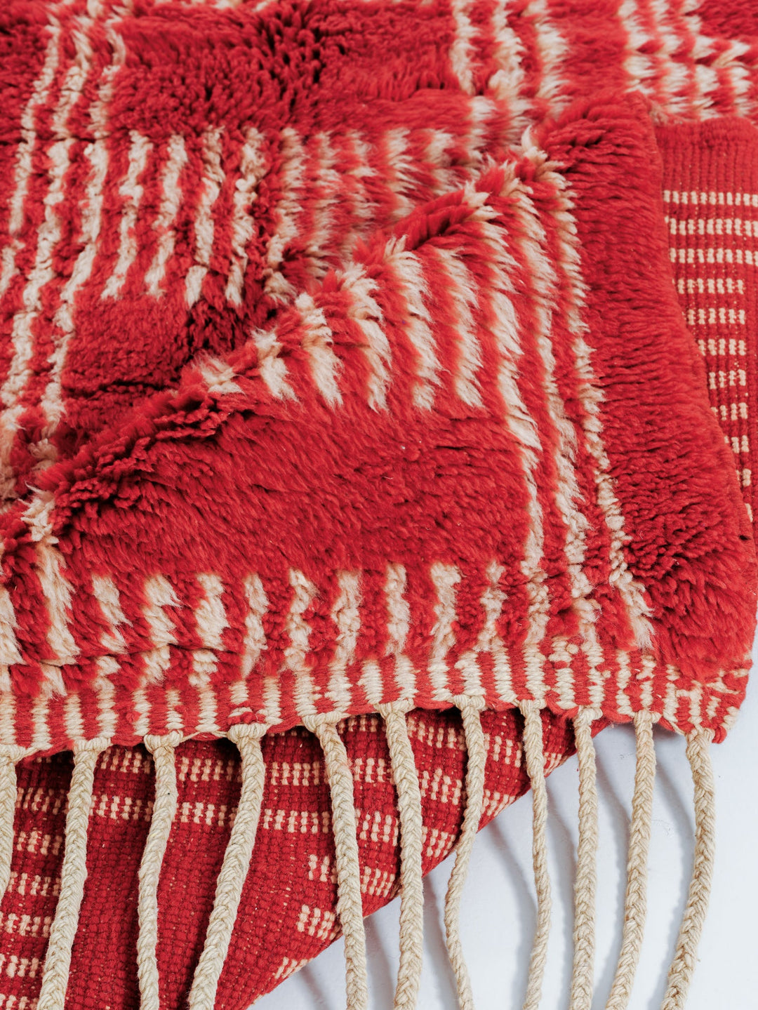 Custom Beni Mrirt Rug | Crimson Red Interrupted Stripe
