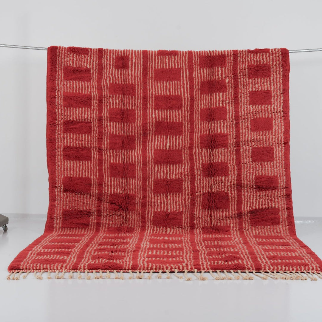 Custom Beni Mrirt Rug | Crimson Red Interrupted Stripe