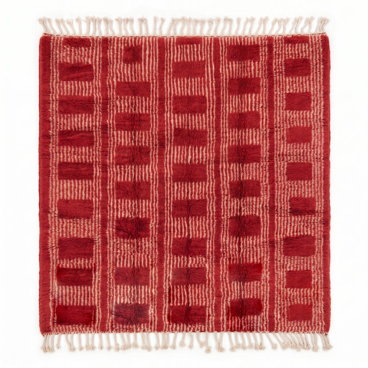Custom Beni Mrirt Rug | Crimson Red Interrupted Stripe