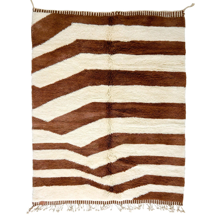 Tapis Beni Mrirt sur mesure | Vague dimensionnelle marron et crème