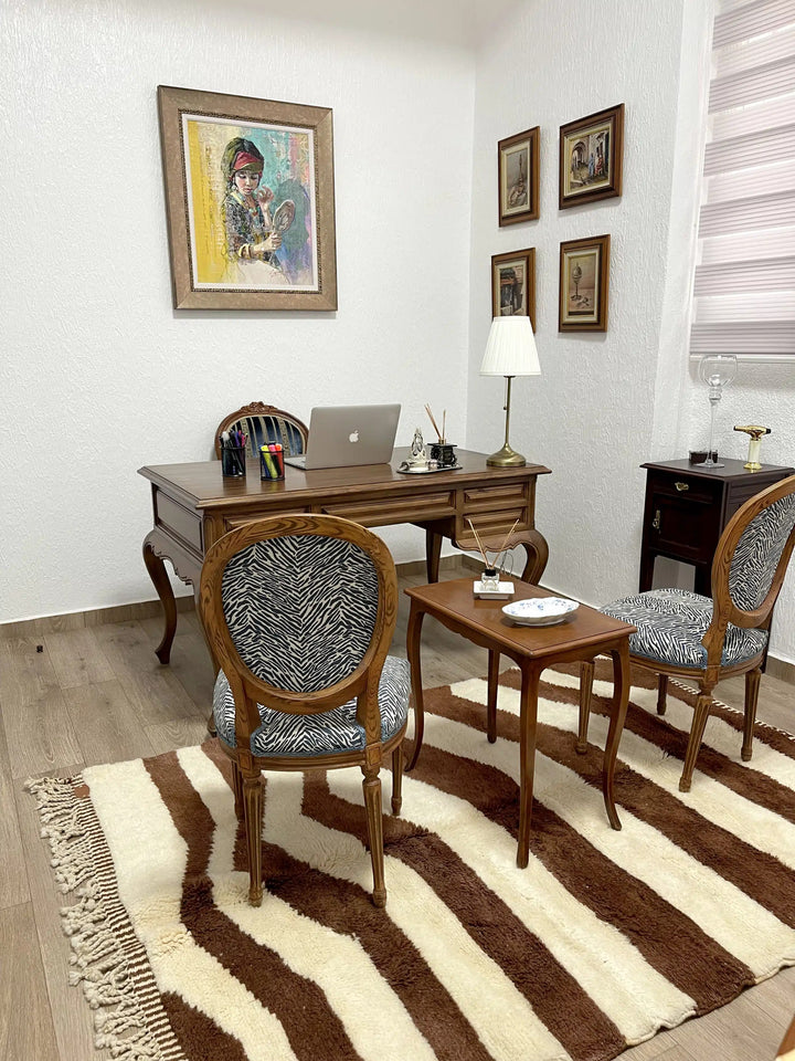 Tapis Beni Mrirt sur mesure | Vague dimensionnelle marron et crème