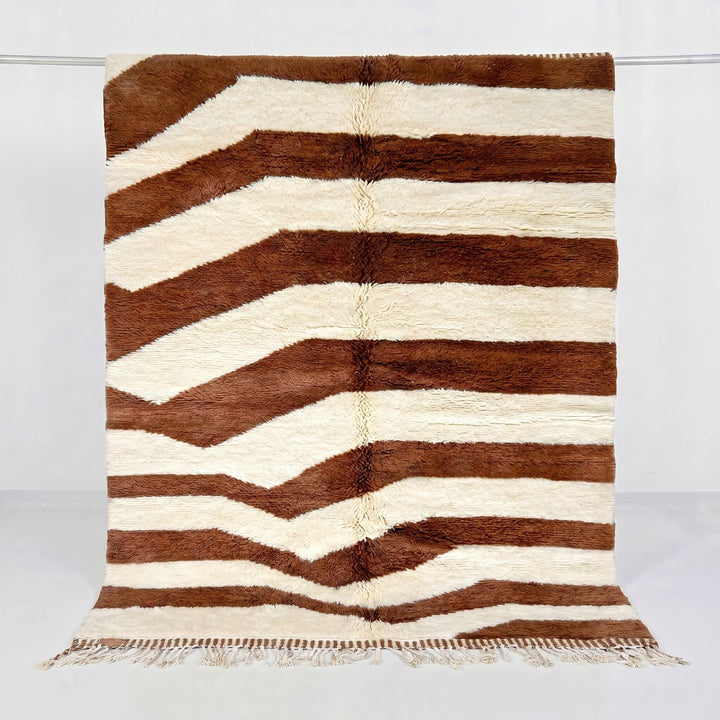 Tapis Beni Mrirt sur mesure | Vague dimensionnelle marron et crème