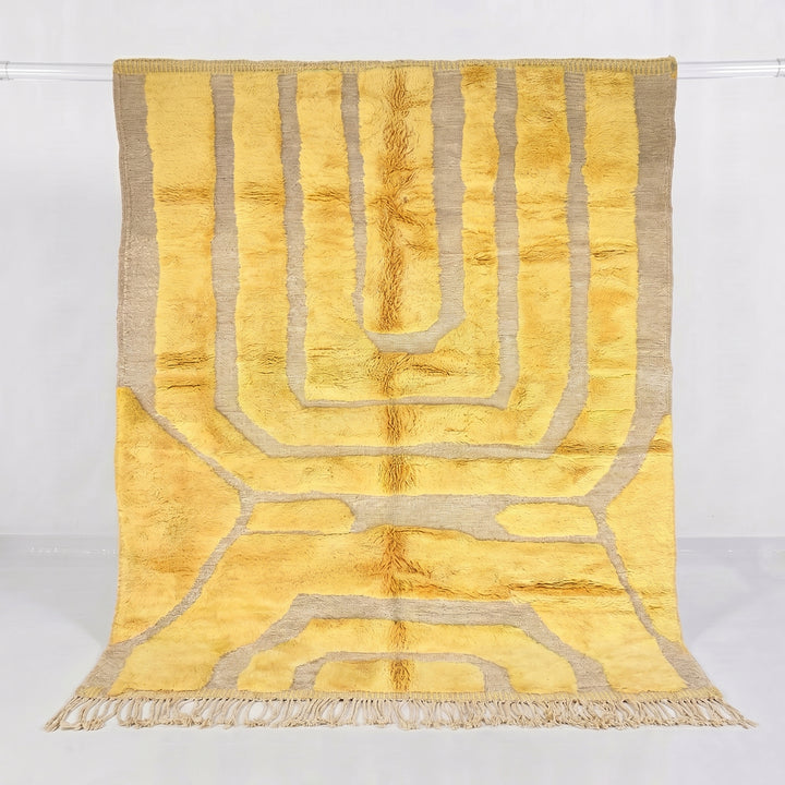 Custom Beni Mrirt Rug | Golden Mustard Interlocking Geometric