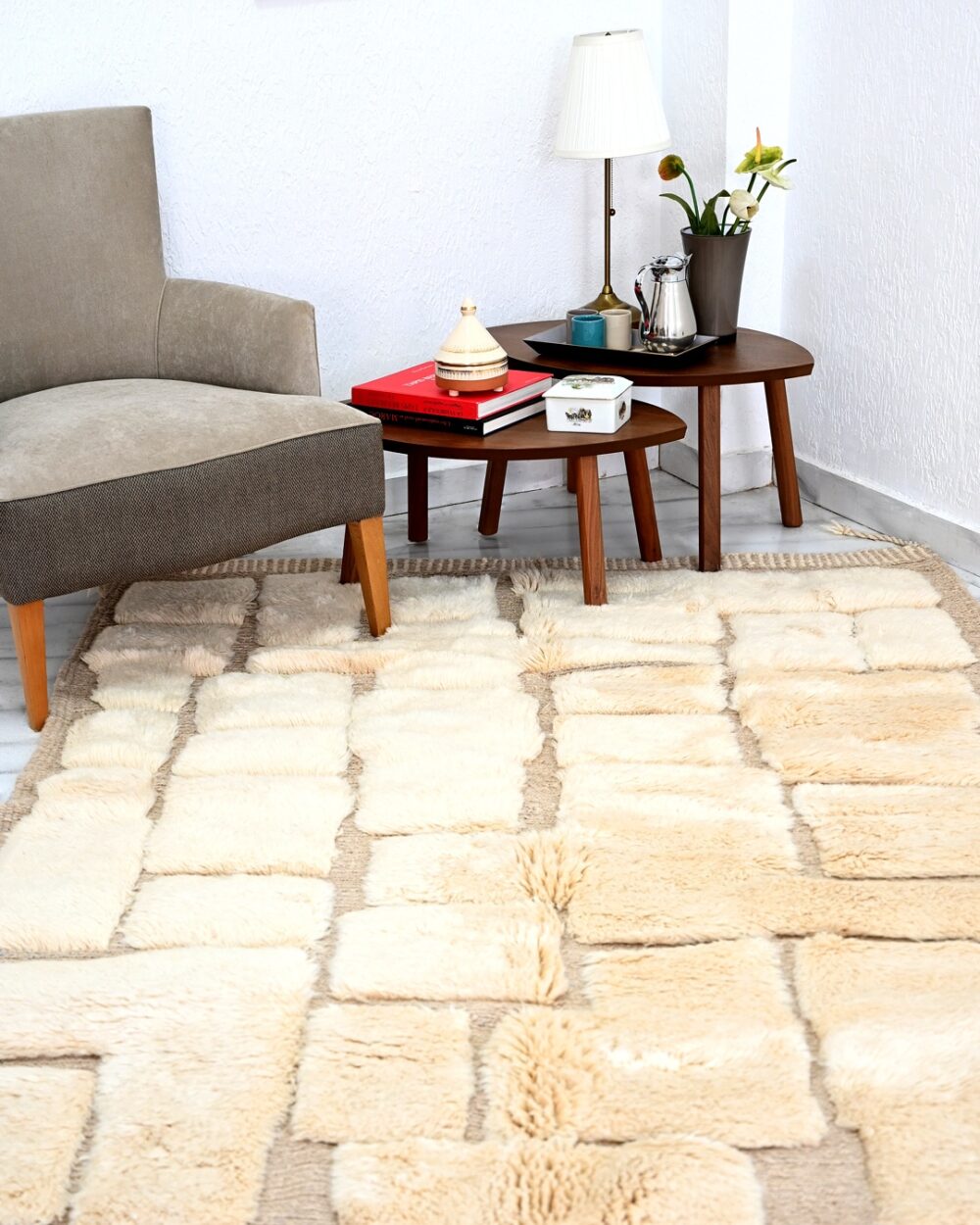 Custom Beni Mrirt Rug | Taupe &amp; Cream Staggered Block
