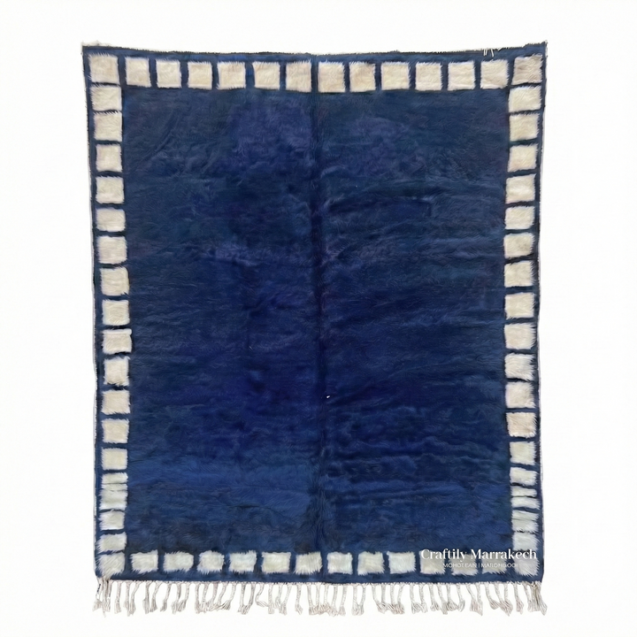 Tapis Beni Mrirt sur mesure | Carreaux bleu indigo et crème