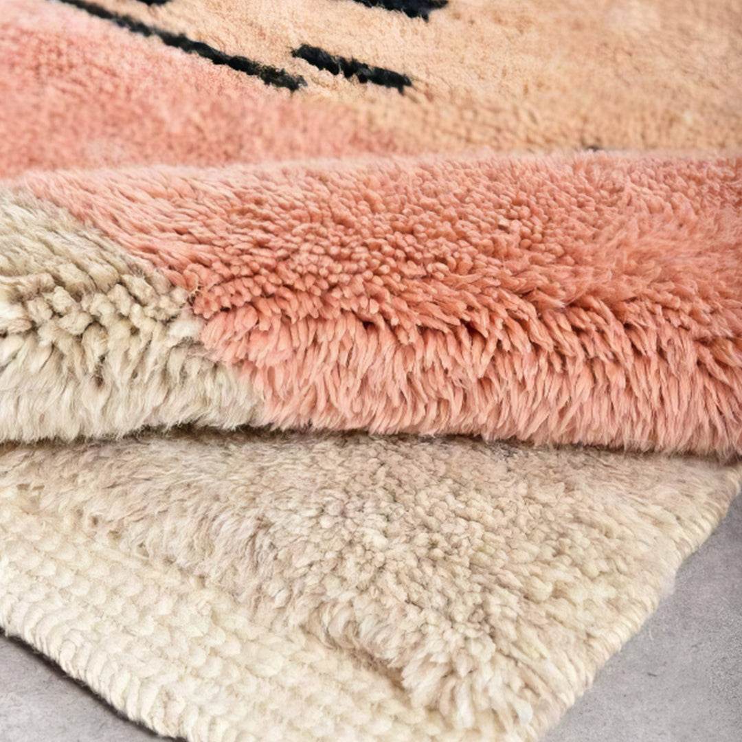 Custom Beni Mrirt Rug | Minimalist Color Block Design in Pink, Charcoal &amp; Ivory