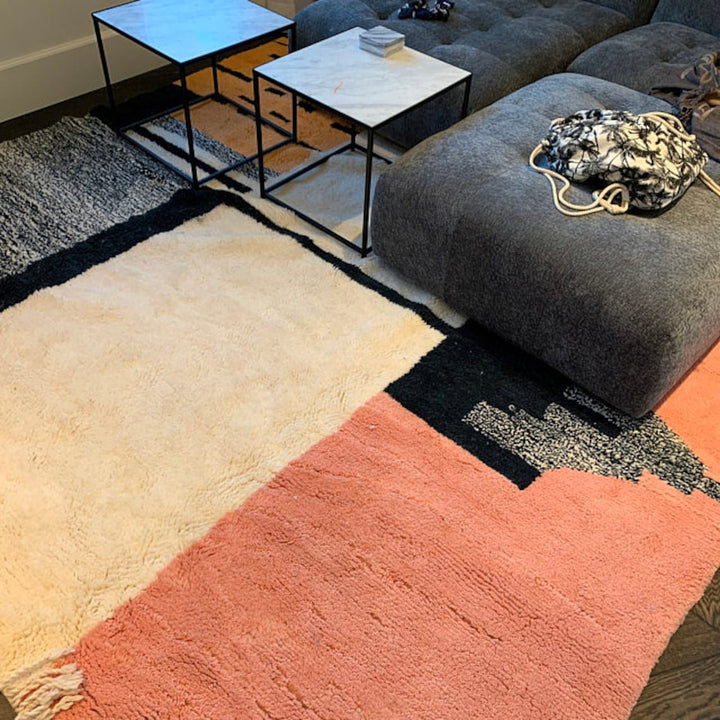 Custom Beni Mrirt Rug | Minimalist Color Block Design in Pink, Charcoal &amp; Ivory