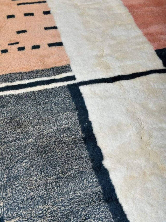 Custom Beni Mrirt Rug | Minimalist Color Block Design in Pink, Charcoal &amp; Ivory