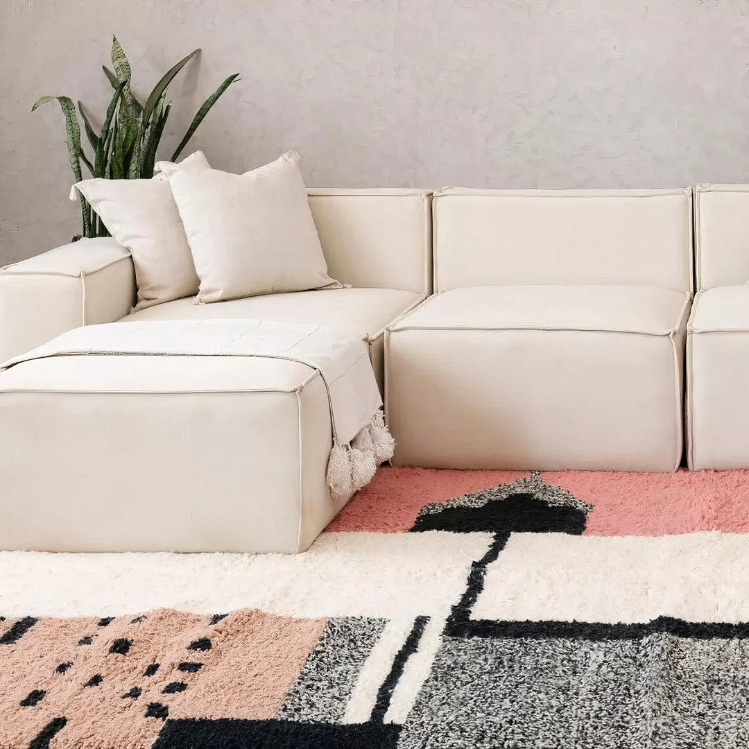 Custom Beni Mrirt Rug | Minimalist Color Block Design in Pink, Charcoal &amp; Ivory
