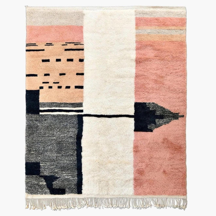 Custom Beni Mrirt Rug | Minimalist Color Block Design in Pink, Charcoal &amp; Ivory