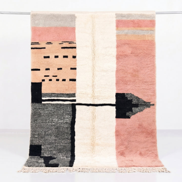 Custom Beni Mrirt Rug | Minimalist Color Block Design in Pink, Charcoal &amp; Ivory