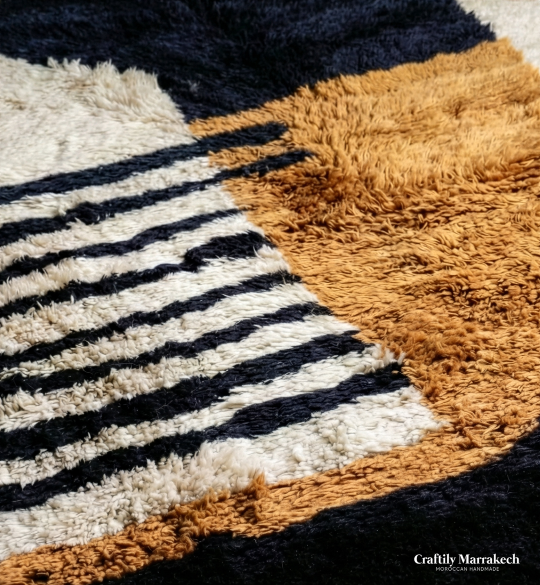 Custom Beni Mrirt Rug – Modernist Abstract Geometric in Camel &amp; Black