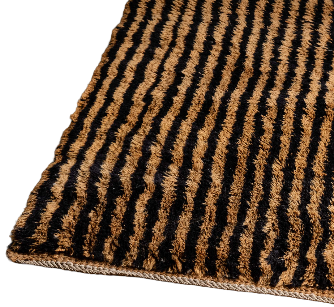 Custom Beni Mrirt Rug – Modernist Abstract Geometric in Camel &amp; Black