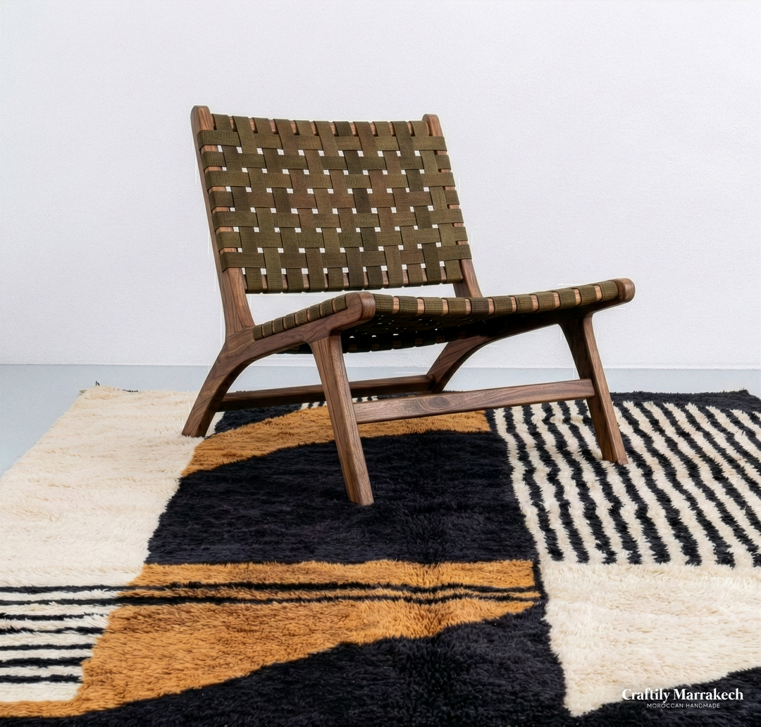 Custom Beni Mrirt Rug – Modernist Abstract Geometric in Camel &amp; Black