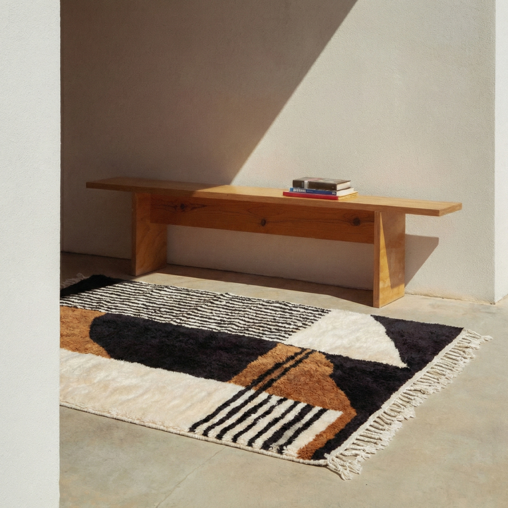 Custom Beni Mrirt Rug – Modernist Abstract Geometric in Camel &amp; Black