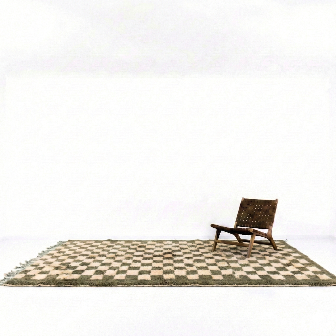 Custom Beni Mrirt Rug – Olive Green &amp; Cream Checkered